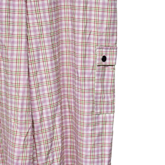 Forever 21+ Womens 1X Pink Plaid Elastic Waist Wide Leg Cargo Academia NWT - Picture 2 of 13